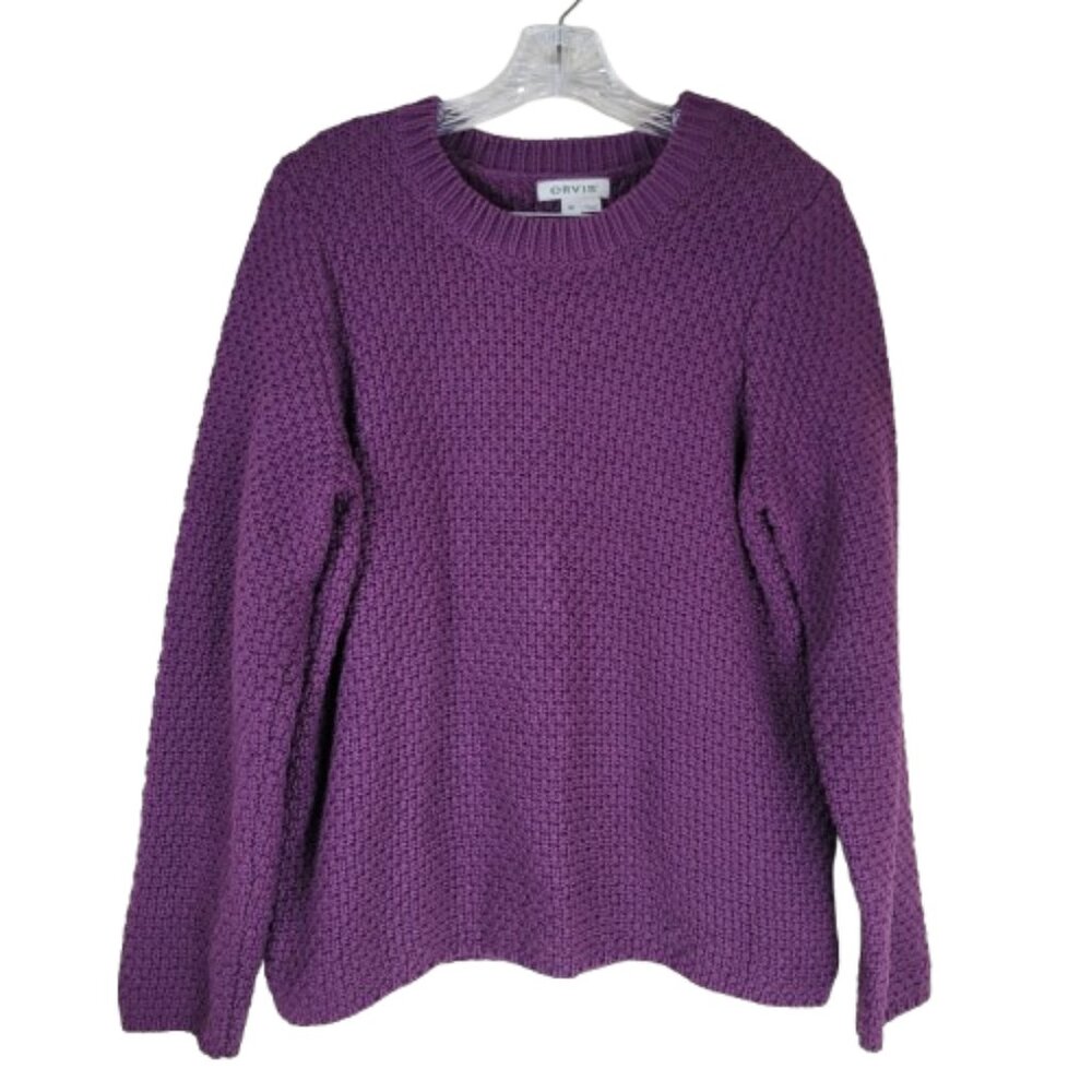 Orvis Cotton Chunky Knit Sweater Womens XL Purple Textured Pullover